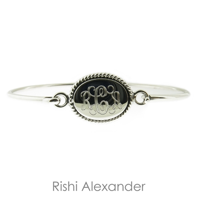 925 sterling silver Rectangular with rope edge monogram bracelet