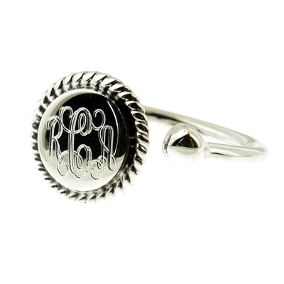 Sterling Silver Monogrammed Ring Rectangle With Rope Edge 